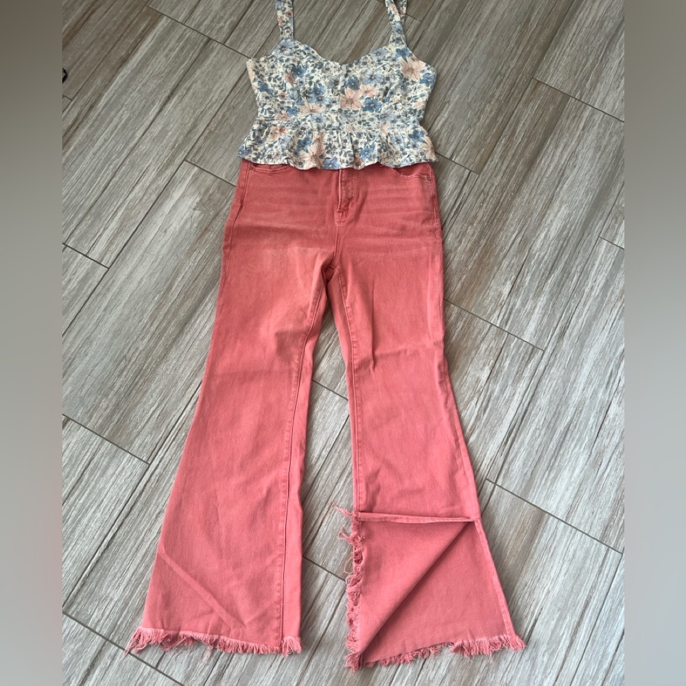 High Rise Coral Jeans
